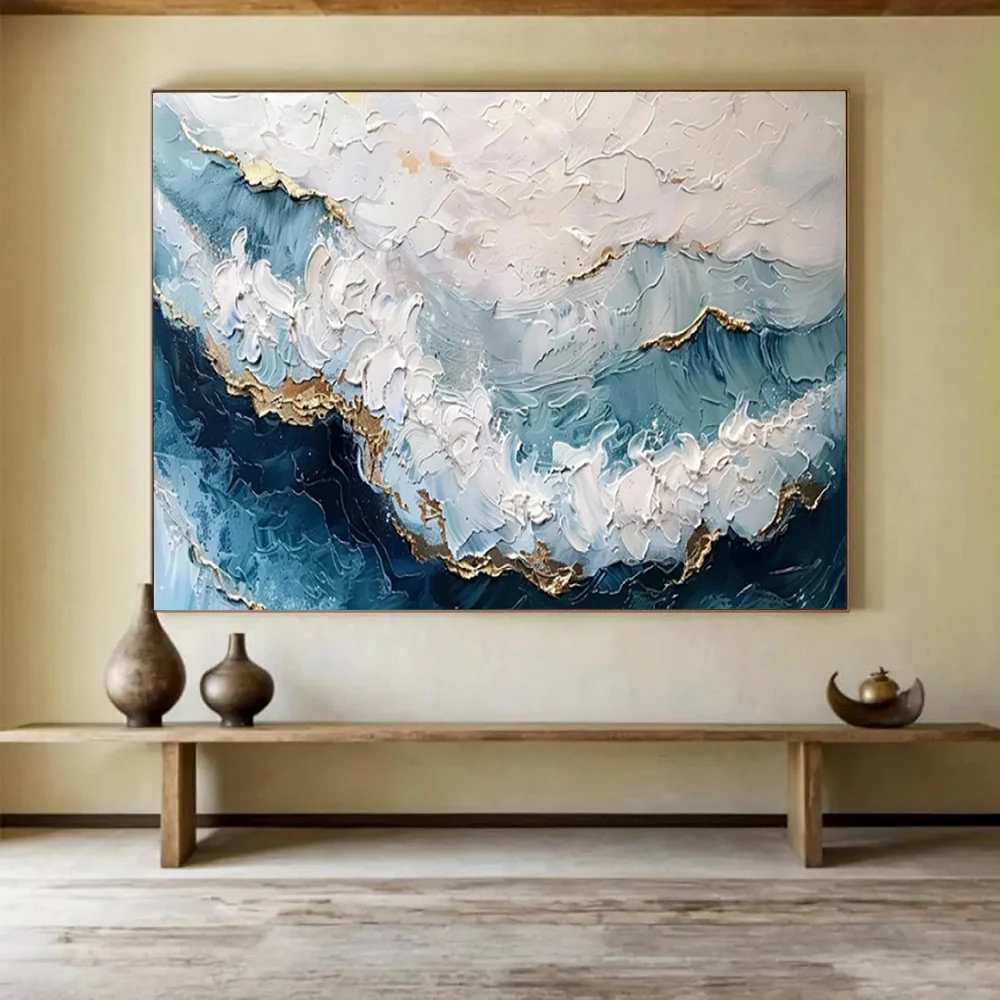 Textured Handmade Blue Sea Abstract Artwork CB5OT